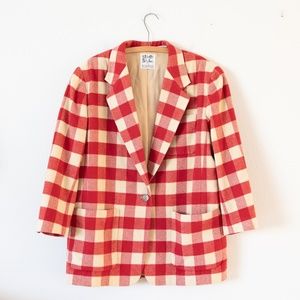Vintage Street Style by Elisabeth Plaid Gingham Red Buffalo Huskers Wool Blazer